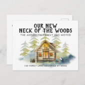 我々の新しい首の森の松の木キャビン移動 案内ポストカード (正面/裏面)