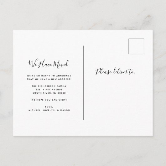 我々の新居 | シンプル写真の移動のお知らせ インビテーションポストカード (裏面)