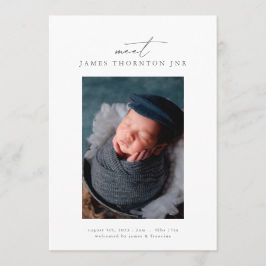 我々の新生児フレーム写真の誕生発表を満たす 案内状 (正面)