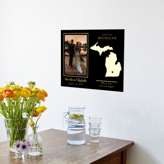 我々の旅がミシガンの写真を結婚始めた場所 箔ポスター (レイダウン (キッチン))