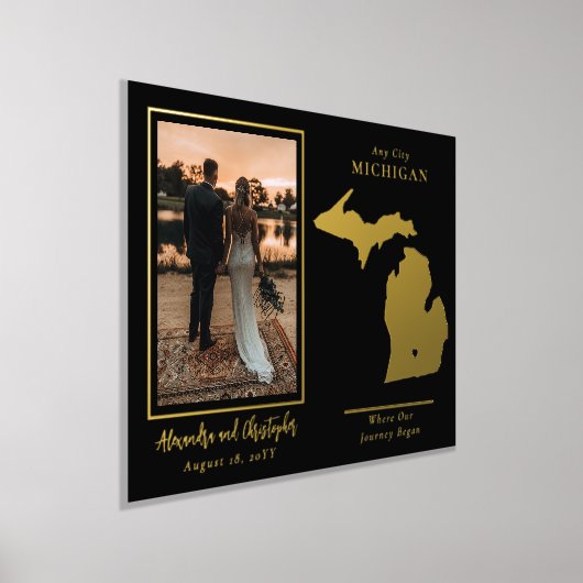 我々の旅がミシガンの写真を結婚始めた場所 箔ポスター (レイダウン)