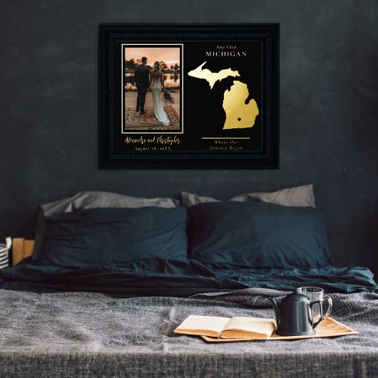 我々の旅がミシガンの写真を結婚始めた場所 箔ポスター