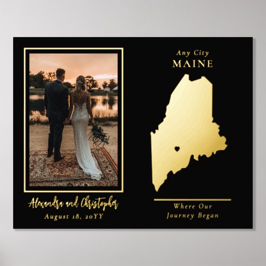 我々の旅がメイン州の写真を結婚始めた場所 箔ポスター (正面)