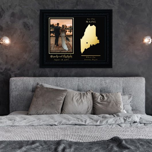 我々の旅がメイン州の写真を結婚始めた場所 箔ポスター