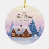 我々の最初のホームパーソナライズされたロ素朴グキャビン セラミックオーナメント (正面)