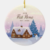 我々の最初のホームパーソナライズされたロ素朴グキャビン セラミックオーナメント (裏面)