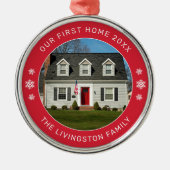 我々の最初のホームレッドパーソナライズされた写真 メタルオーナメント (正面)