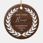 我々の最初の家 |ブラウン素朴ウッドの外観 セラミックオーナメント (裏面)