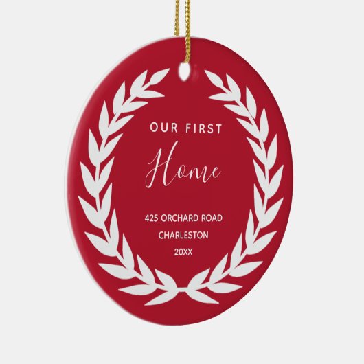 我々の最初の家 |赤と白引っ越し祝いパーティー セラミックオーナメント (右)