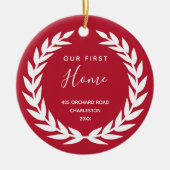 我々の最初の家 |赤と白引っ越し祝いパーティー セラミックオーナメント (正面)