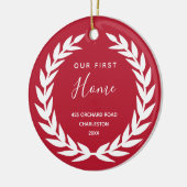 我々の最初の家 |赤と白引っ越し祝いパーティー セラミックオーナメント (左)