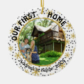 我々の最初の家、金ゴールド雪、2枚の写真の両面 セラミックオーナメント (正面)