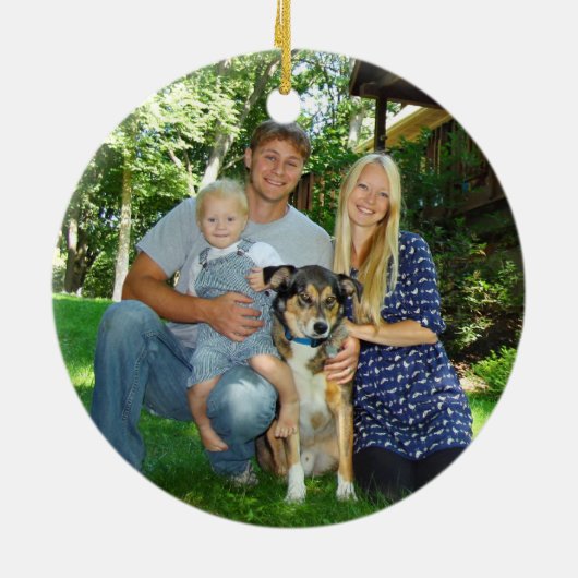 我々の最初の家、金ゴールド雪、2枚の写真の両面 セラミックオーナメント (裏面)