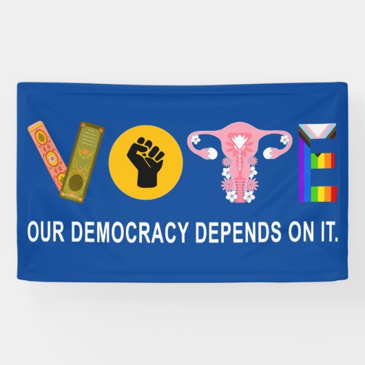 我々の民主主義はそれに依存して投票 – 2024選挙 横断幕 (横)