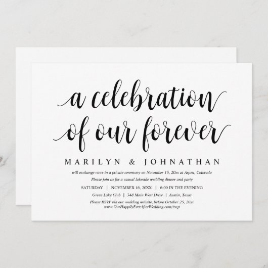 我々の永遠のお祝いである結婚の駆け落ち 招待状 (正面/裏面)