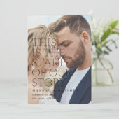 我々の物語の現代的な始まり金ゴールド結婚タイポグラフィ セーブザデート (スタンド正面)