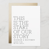 我々の物語の現代的な始まり金ゴールド結婚タイポグラフィ セーブザデート (正面/裏面)