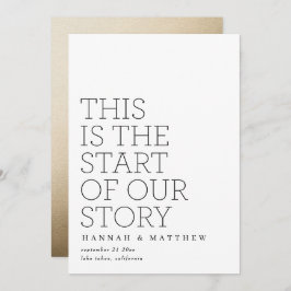 我々の物語の現代的な始まり金ゴールド結婚タイポグラフィ セーブザデート