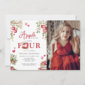 我々の目の甘いリンゴ | 写真4歳の誕生日 招待状 (正面)