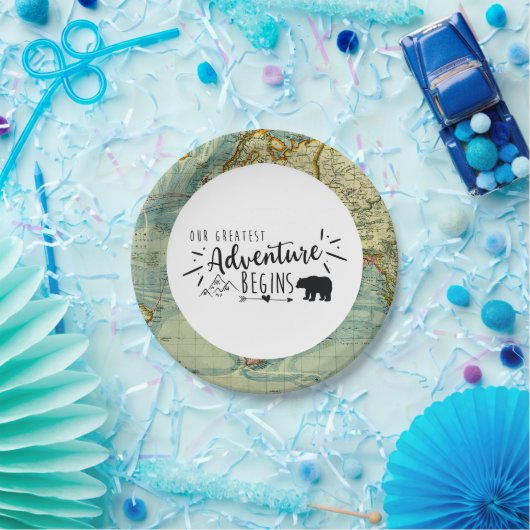 我々の素晴らしアドベンチャーヴィンテージマップベア ペーパープレート (パーティー)