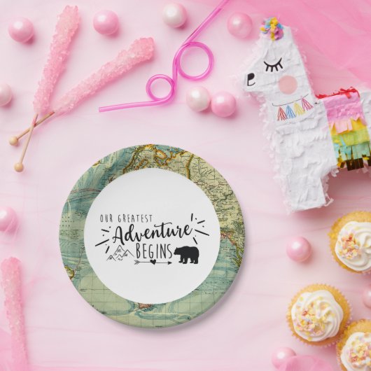 我々の素晴らしアドベンチャーヴィンテージマップベア ペーパープレート (パーティー)