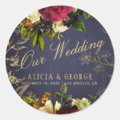 我々の結婚海軍エレガントブルゴーニュ金ゴールド結婚ズ ラウンドシール (正面)