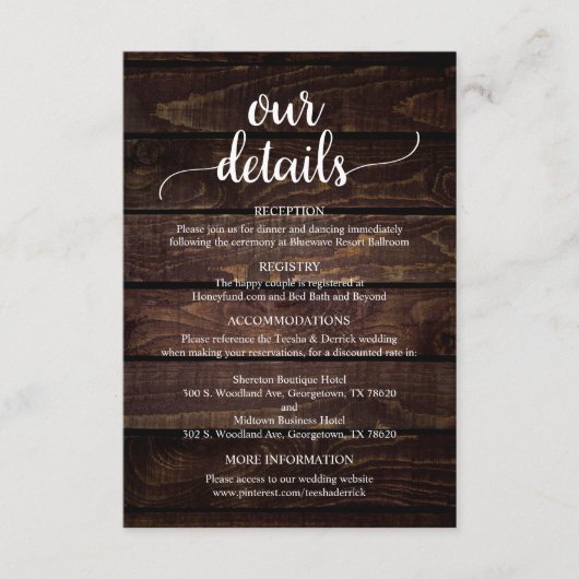 我々の結婚詳細、ダーク·ウッ素朴ドをテーマにした エンクロージャーカード (正面)
