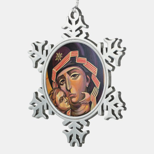 我々の聖母メアリーテオトコス スノーフレークピューターオーナメント (右)