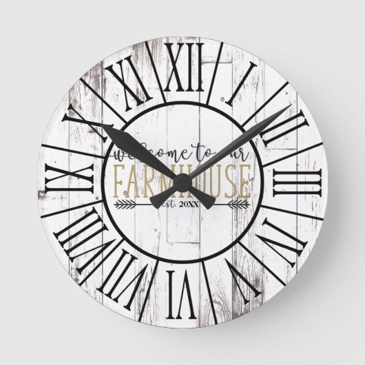 我々の農家のベスト。ヴィンテージホワイトウッドカントリー ラウンド壁時計 (正面)