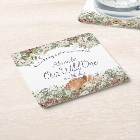 我々の野生の1は少し親愛だ。ディアウッドランド1st スクエアペーパーコースター (アングル)