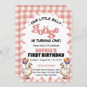 我々の間抜け小さなガチョウ1st最初の誕生日パーティー 招待状 (正面/裏面)