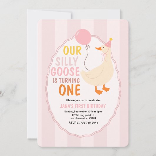 我々の間抜け鵞鳥が一羽に変わる | 可愛カラフルい 招待状 (正面)