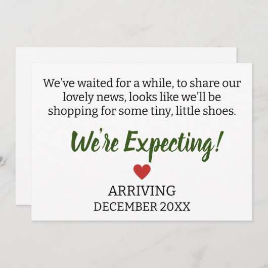 我々はしばらくの間、我々の素敵なニュースを共有するために待った 案内状 (正面/裏面)