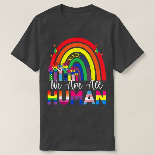 我々はすべての人間プライドアリー虹リボンLGBT Fl Tシャツ (デザイン正面)