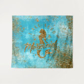 我々はすべて人魚を必要とする – ガーリー金ゴールドグリッター人魚 タペストリー (正面(横))