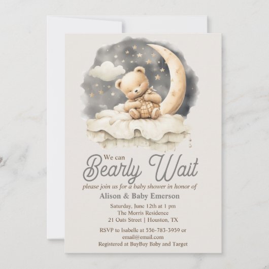 "我々はほとんど待つことができない"眠い赤ちゃんシャワー招待状 招待状 (正面)