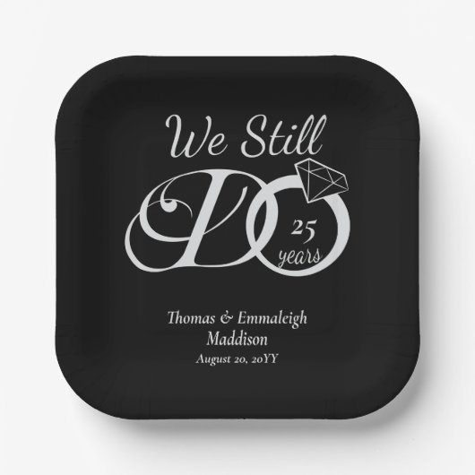 我々はまだアニバーサリータイポグラフィブラック/シルバー ペーパープレート (正面)