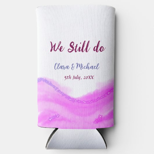 我々はまだピンクの紫色の水色のグリッター輝きを行う スリム缶クーラー (正面)