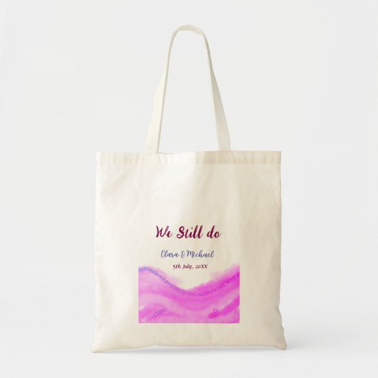 我々はまだピンクの紫色の水色のグリッター輝きを行う トートバッグ (正面)