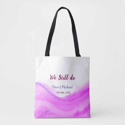 我々はまだピンクの紫色の水色のグリッター輝きを行う トートバッグ (正面)