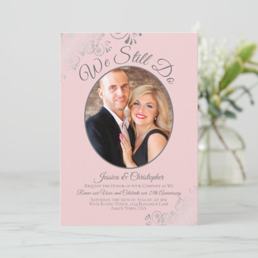 我々はまだピンク&シルバーグレイの結婚誓いの更新を行う 招待状 (スタンド正面)