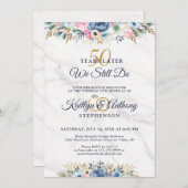 我々はまだフローラエレガント金ゴールド海軍の誓い更新を行う 招待状 (正面/裏面)