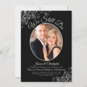 我々はまだブラック&シルバーの結婚誓いを更新している 招待状 (正面)