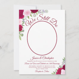 我々はまだマゼンタピンクのバラと写真の誓いの更新をする 招待状