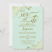 我々はまだミントエレガントグリーン&金ゴールドの誓いの更新を行う 招待状 (正面)