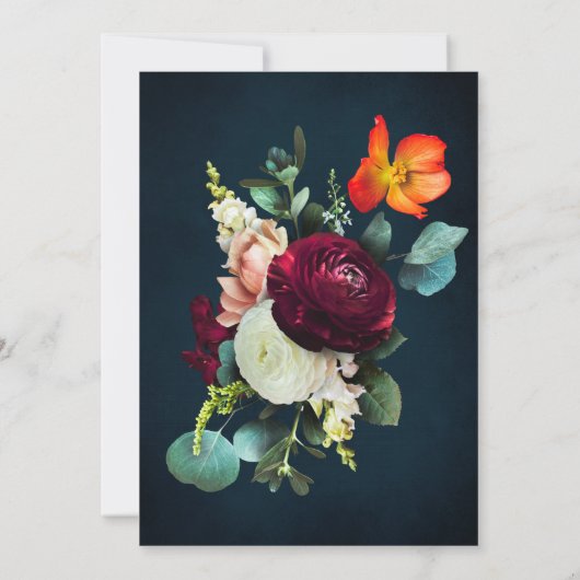 我々はまだ結婚のアニバーサリーワインブルーの花を行う 招待状 (裏面)