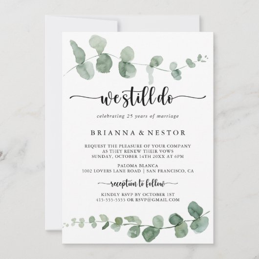 我々はまだ緑の喜びユーカリ誓い更新を行う 招待状 (正面)