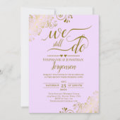 我々はまだ薄紫紫エレガントの金ゴールドの誓いを更新する 招待状 (正面)