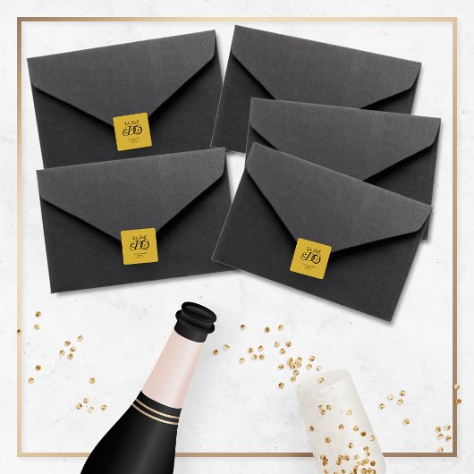 我々はまだ記念日タイポグラフィ金ゴールド/ブラック スクエアシール