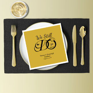 我々はまだ記念日タイポグラフィ金ゴールド/ブラック スタンダードランチョンナプキン